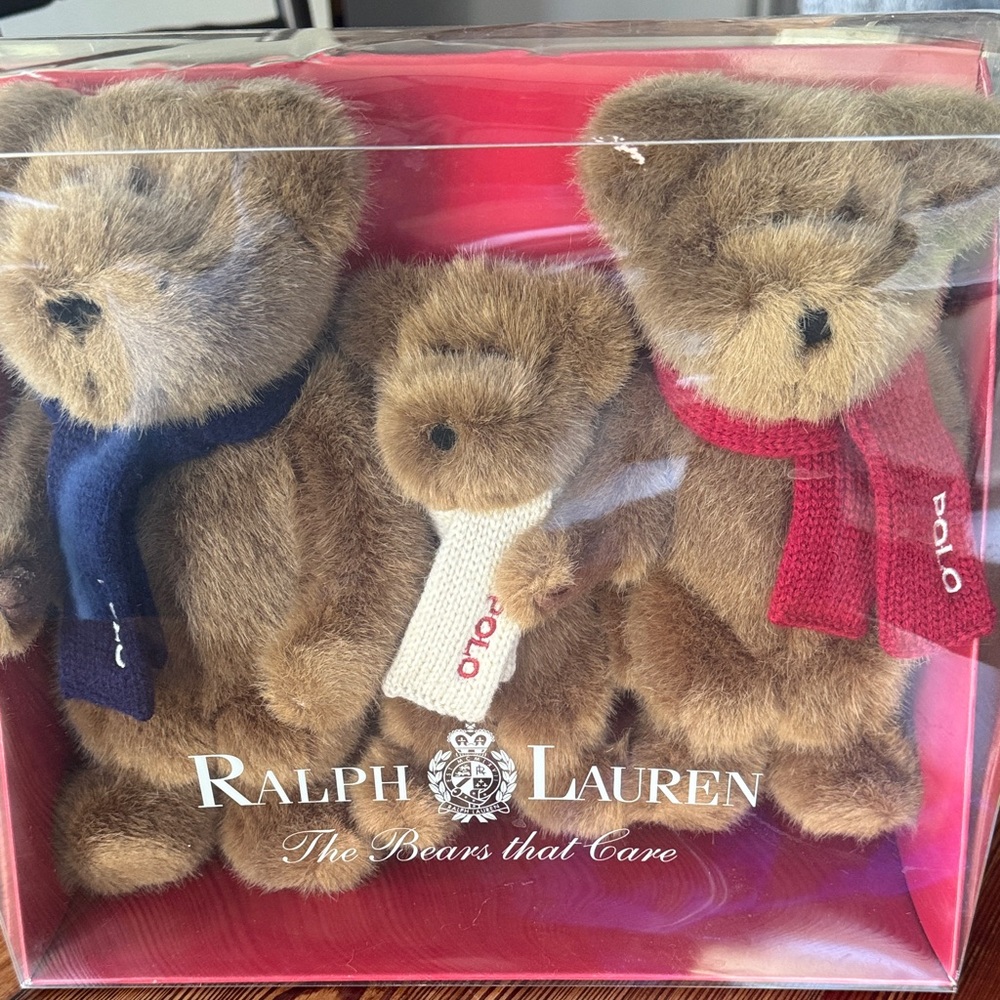 2001 Ralph Lauren The Bears That Care; Brown Teddy Bears with Colorful Scarves